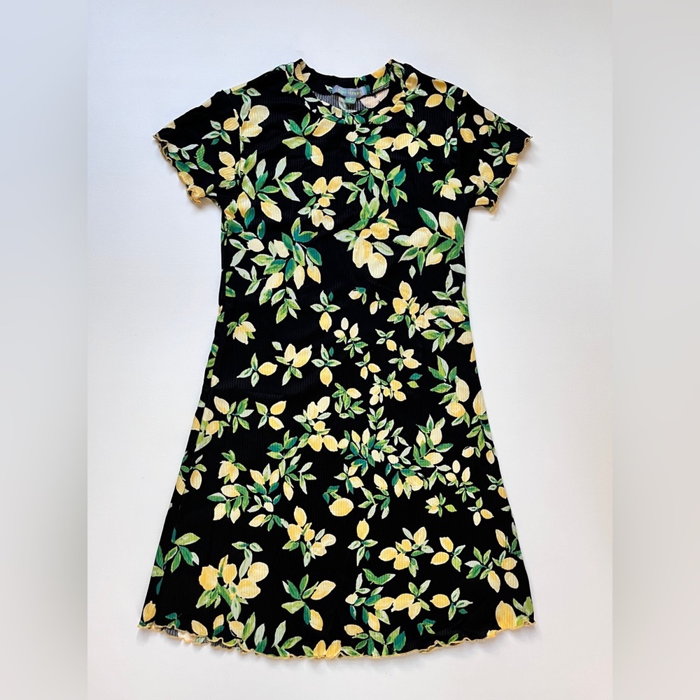 Lemon Print Lettuce Edge Mini Dress Size Small Good Luck Gem